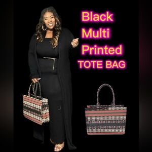 Black Multi Printed Tote Bag
